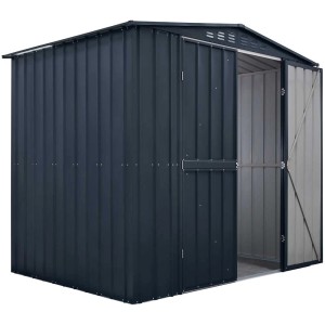 Abri de jardin en métal Plus, 220x185x245cm, avec double porte ouverte. Idéal pour ranger les outils de jardin.