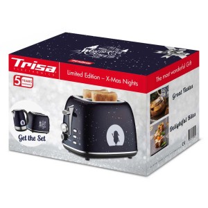 Confezione del Trisa Toaster X-Mas Nights Night Blue con tostapane e riferimenti a un set.