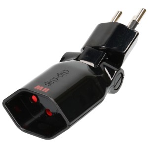 Adaptateur noir Clip-Clap type 13 avec sécurité enfant, pliable et rotatif.