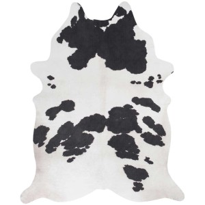 Tappeto in ecopelliccia Amarillo, bianco e nero, 125x155 cm, design simil-mucca.