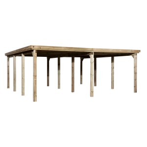 Doppio carport Weka in legno con tetto piatto in PVC, 603x612cm, ideale per due veicoli.