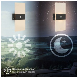 Applique murale sans fil noire Briloner Aura avec détecteur crépusculaire pour l'intérieur.