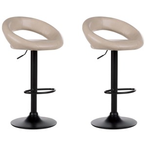 Lot de 2 tabourets de bar Beliani Peoria, simili cuir beige, hauteur réglable, avec repose-pieds.