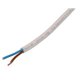 Câble blanc TDLR H03VV-F 2X0,75 au mètre, adapté aux pièces sèches.