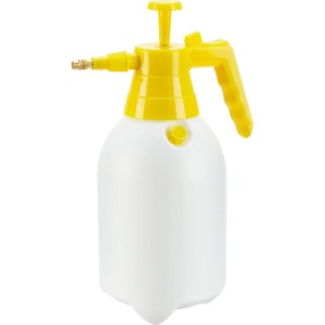 Pulvérisateur à pression manuelle, 2 l, jaune/blanc, avec buse en laiton pour jardin et soin des plantes.