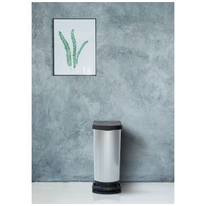 Rotho Poubelle à pédale Paso duo, 50 l, poubelle argentée avec mécanisme à pédale pour cuisine ou bureau.