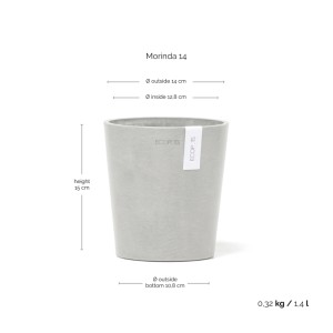 Pot pour orchidées Ecopots Morinda, blanc-gris, 14 cm. Idéal pour les orchidées et les herbes aromatiques, pour l'intérieur et l'extérieur.