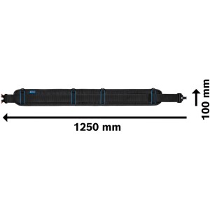 Cintura porta attrezzi Bosch Professional 108, cintura da lavoro nera con dettagli blu e dimensioni.