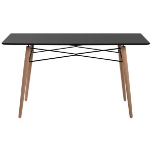 Table de salle à manger noire Beliani Biondi avec pieds en bois, rectangulaire, pour 4 personnes.