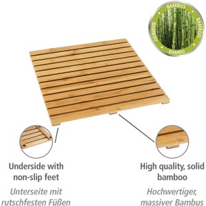 Tapis de bain Wenko en bambou, 50x50 cm, avec base antidérapante pour bain et douche.