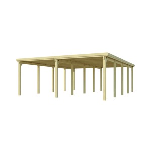 Doppio carport Weka in legno con tetto piatto in PVC, 603x802cm, costruzione stabile.