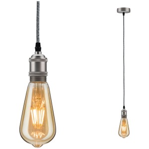 Suspension Paulmann Neordic Eldar, gris-nickel, avec douille E27 et ampoule vintage.