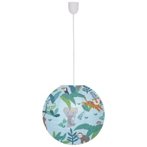 Lampada a sospensione multicolore Näve Japanballon Kid con animali della giungla, Ø 40 cm.