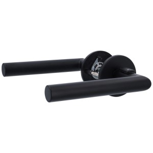 Set rosetta Alpertec Push4Lock DIN sinistra, acciaio inox nero, ferramenta per porte interne.
