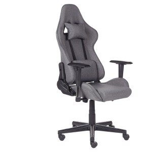 Sedia gaming Beliani Warrior, grigio scuro, con cuscini per collo e schiena, regolabile in altezza e girevole.