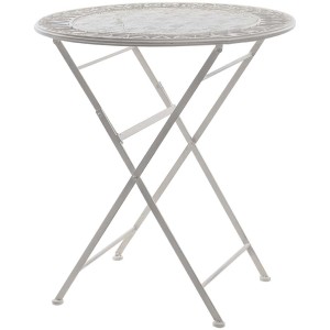 Set da terrazzo bianco antico, 3 pezzi: Tavolo con dettagli decorati, ideale per mobili da balcone.