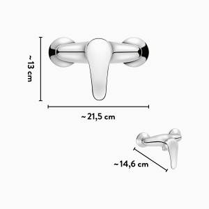 Miscelatore doccia cromato baliv DU-5090, dimensioni: 13x21,5 cm (sopra), 14,6 cm (sotto).