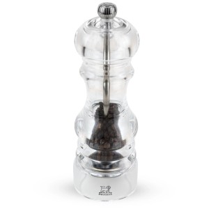 Peugeot Nancy Pfeffermühle aus Acryl, 18 cm hoch, transparent. Küchenhelfer zum Würzen.