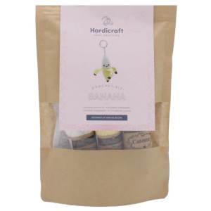 Hardicraft Kit Uncinetto Banana: Set portachiavi fai-da-te con filato di cotone giallo, bianco e marrone.
