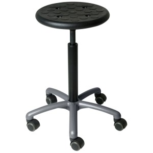 Tabouret Küpper, gris clair, avec roulettes et réglage en hauteur pour établi.