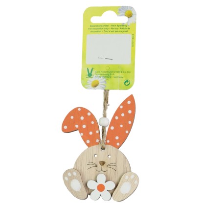 Decorazione pasquale Coniglietto da appendere legno naturale Arancione 8 cm