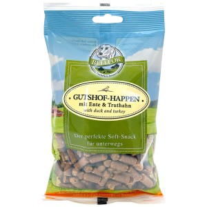 Bellfor Gutshof-Happen Soft Snack anatra/tacchino, ricompensa per cani senza cereali in sacchetto.