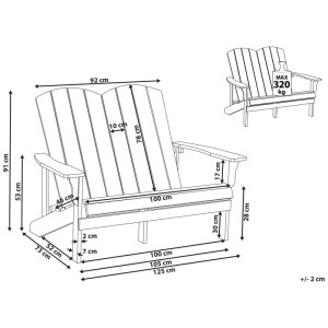 Banc de jardin Beliani Adirondack gris foncé en bois composite, 91x125x73 cm, charge max 320 kg.