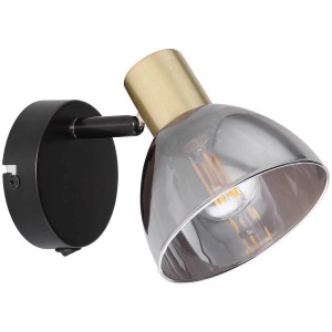 Schwarzer Globo LED-Spot mit rauchfarbenem Glas und goldfarbenem Detail, 25W, E14 Fassung.