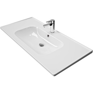 Lavabo en céramique Pelipal Trentino, 108 cm, blanc, avec robinet.