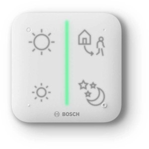 Bosch Smart Home Universalschalter II: Weißer Schalter mit vier Tasten und LED-Streifen.
