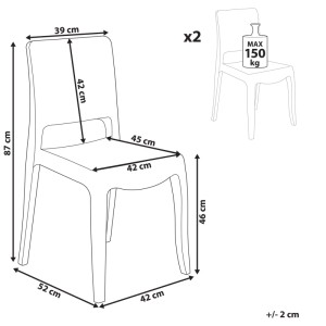 Sedia Beliani Westbridge, set da 2, plastica trasparente, dimensioni indicate.