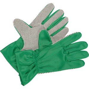 Guanti da giardino in nylon verde, taglia 8, con motivo a pois per giardinaggio.