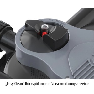 Dettaglio del set filtro a pressione Heissner: controlavaggio Easy Clean con indicatore di sporco.