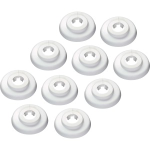 Dieci rosette a cerniera bianche, Ø 15 mm, per coprire i passaggi dei tubi.