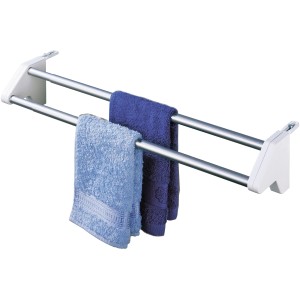 Wenko Stendino da termosifone Standard Bianco con due asciugamani nei toni del blu.