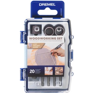 Dremel Holzbearbeitungs-Set 681, 20-teilig, im transparenten Aufbewahrungskoffer.