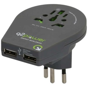 Welt-Adapter für CH/IT/BRA mit USB-Stecker. Reiseadapter für verschiedene Steckertypen.