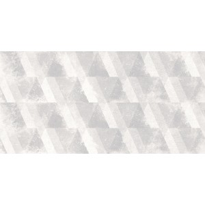 Carrelage mural Cersanit en grès cérame gris clair avec décor triangle, 30x60 cm.
