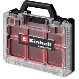 Einhell E-Case Half Size, scatola assortimento rosso-nera con coperchio trasparente e maniglia. Valigetta attrezzi.