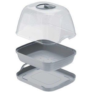 Set da tavolo per semenzaio Respana grigio 3in1 con coperchio, vasca profonda e bassa per la coltivazione.