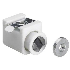 Loquet magnétique en plastique blanc à enfiler, lot de 2 pour équipement de meubles.