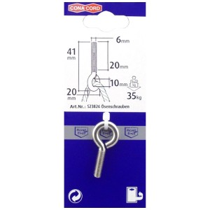 Bullone a occhiello M6 x 20 in acciaio inox antiruggine, carico max. 35 kg.
