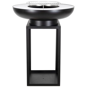 Brasero Nouvel Galeria, acier noir, Ø 75x100 cm, avec grille et rangement bois.