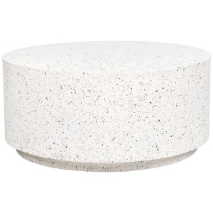 Table d'appoint de jardin ronde Beliani Trezzo blanc crème aspect terrazzo.