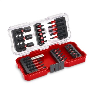 Einhell Impact Bit Set, jeu de 28 pièces dans un S-Case rouge avec embouts, douilles et porte-embouts.