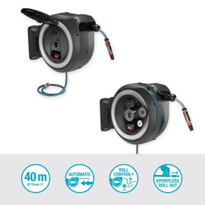 Gardena PowerRoll XXL 18 V avvolgitubo a parete a batteria con tubo da 40 m e batteria. Carrello avvolgitubo per irrigazione giardino.