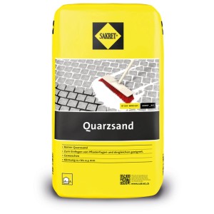 Gelber Sack Sakret Quarzsand, 10 kg, zum Verfüllen von Pflasterfugen.