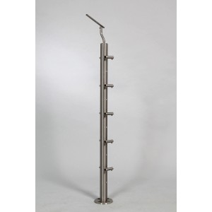 Poteau de garde-corps en acier inoxydable V2A, hauteur 85 cm, avec 5 supports ronds pour montage par le haut.