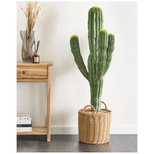 Pianta artificiale Beliani Marocco Cereus verde, alta 115 cm, in cesto. Pianta decorativa.