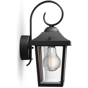 Applique murale extérieure noire Philips myGarden Buzzard style vintage avec verre transparent.